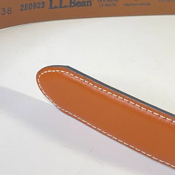 L.L.Bean Men’s Leather Belt 38 Tan Contrast Stitch Brass Buckle - Picture 2 of 7